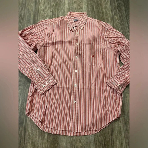 Men's Peach and Yellow Nautica Buttoned down shirt Size: Medium - Picture 1 of 4